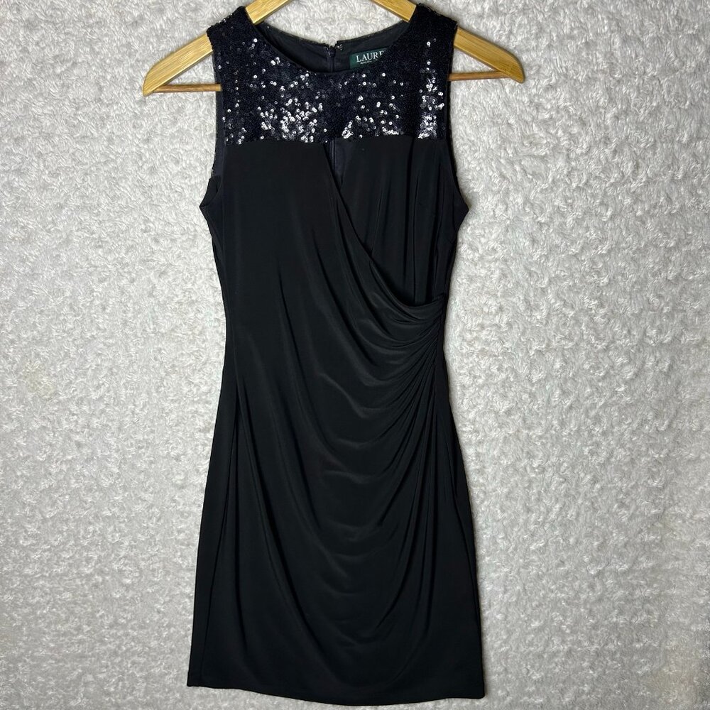 Lauren Ralph Lauren‎ Black Sequin Sleeveless Cocktail Party Dress
